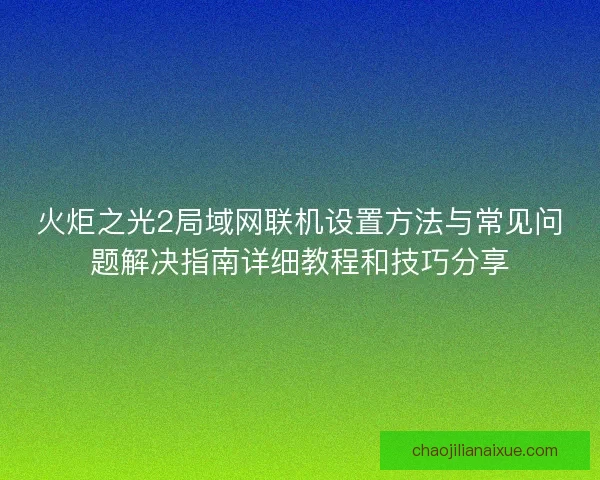 火炬之光2局域网联机设置方法与常见问题解决指南详细教程和技巧分享