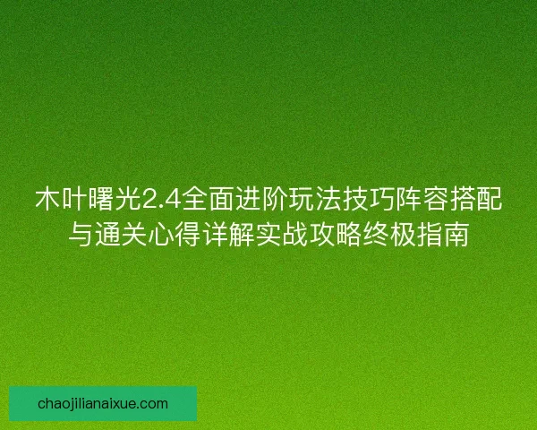 木叶曙光2.4全面进阶玩法技巧阵容搭配与通关心得详解实战攻略终极指南