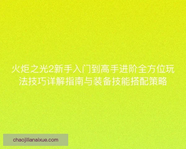 火炬之光2新手入门到高手进阶全方位玩法技巧详解指南与装备技能搭配策略
